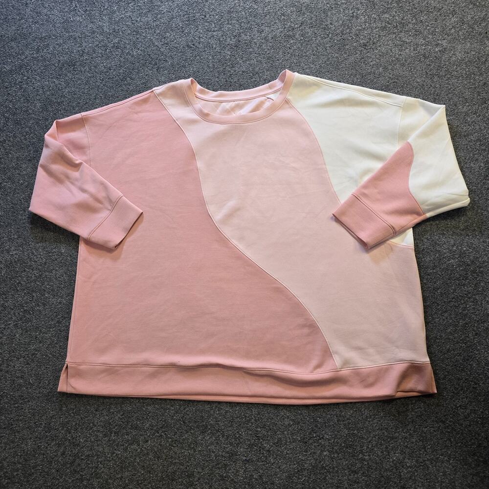 Belle Kim Gravel Top Womens 4X White Pink Colorblocked Soft Crew Neck Casual